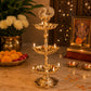 Pure Source India Brass Peacock Diya Stand, 3 Tier | 7L x 7W x 23H cm | Traditional Deepam Lamp for Pooja Room, Temple, Home Mandir, Festivals, Spiritual Decor & Religious Ceremonies