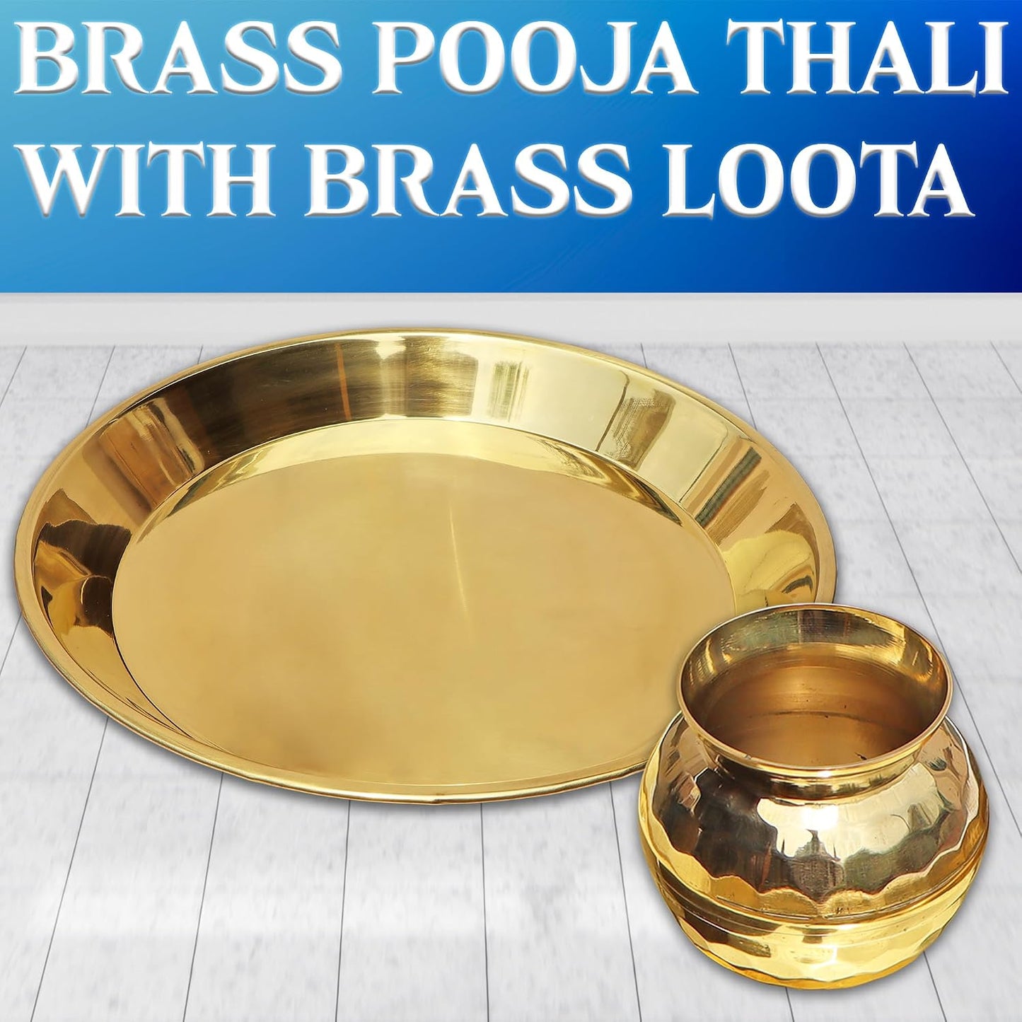 Pure Source India Pure Brass Pooja Thali with Lota, 10 Inch Traditional Puja Plate & Kalash Set | Brass Thali for Pooja, Aarti, Diwali, Wedding, Housewarming & Religious Ceremonies