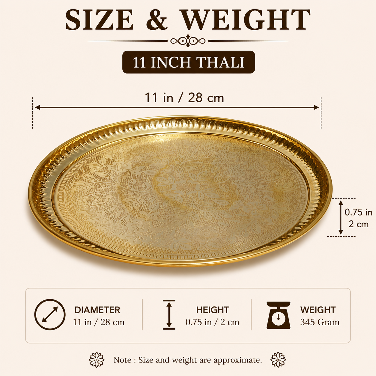 Pure Source India Handmade Flower Embossed Design Brass Puja Thali