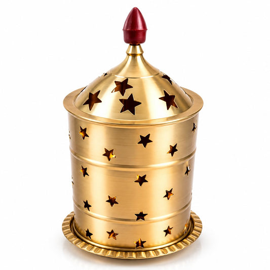 Pure Source India Brass Akhand Diya with Cover, 10L x 10W x 17.5H cm | Long-Burning Jyot Oil Lamp for Pooja Room, Home Temple, Daily Worship, Navratri, Diwali & Religious Ceremonies
