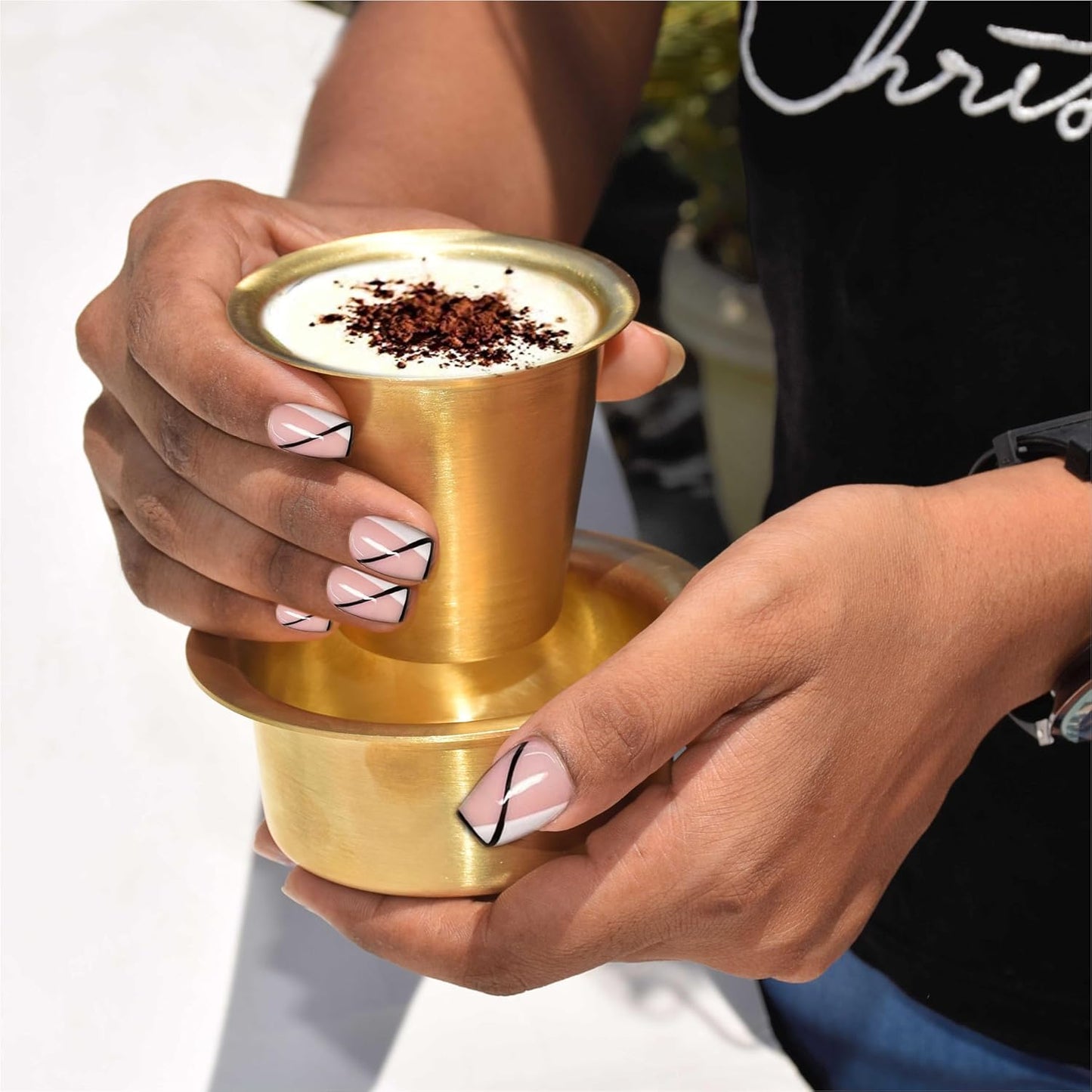 Pure Source India Pure Brass Tea & Coffee Cup Set of 2, Dabara Davara Tumbler Set | Traditional Brass Cups for South Indian Filter Coffee, Tea, Home, Kitchen, Dining & Gifting
