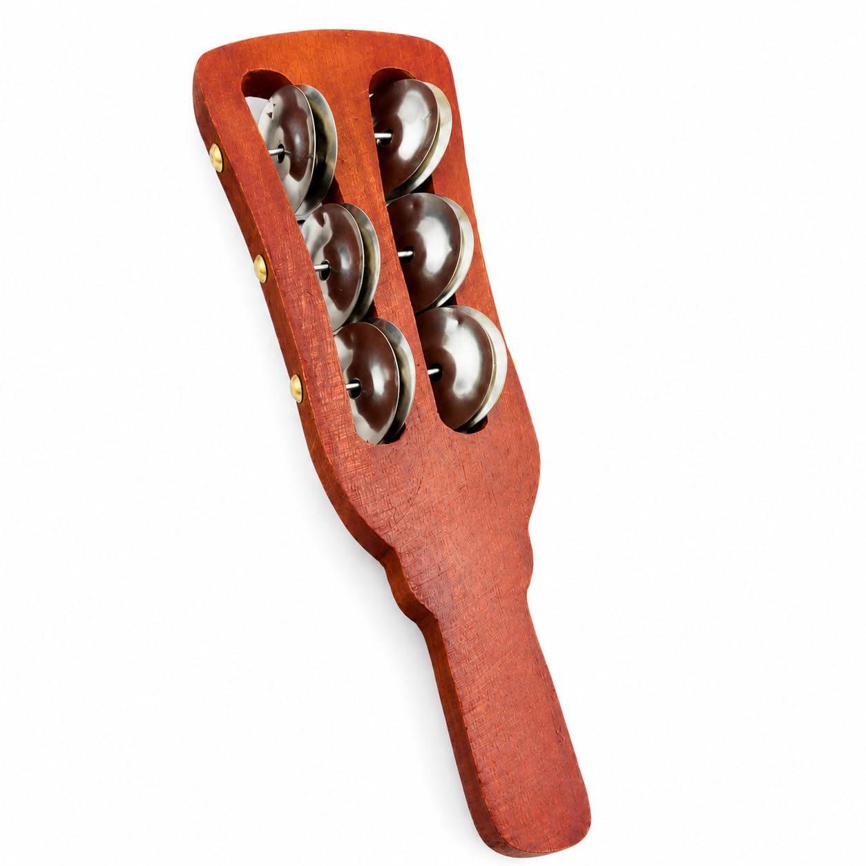 Pure Source India Wooden Kartal Handheld Jingle Bell Musical Instrument Pack of 2 | 6 Stainless Steel Bells | Traditional Rhythm Shaker for Bhajan, Kirtan, Pooja, Aarti, Music Class & Kids