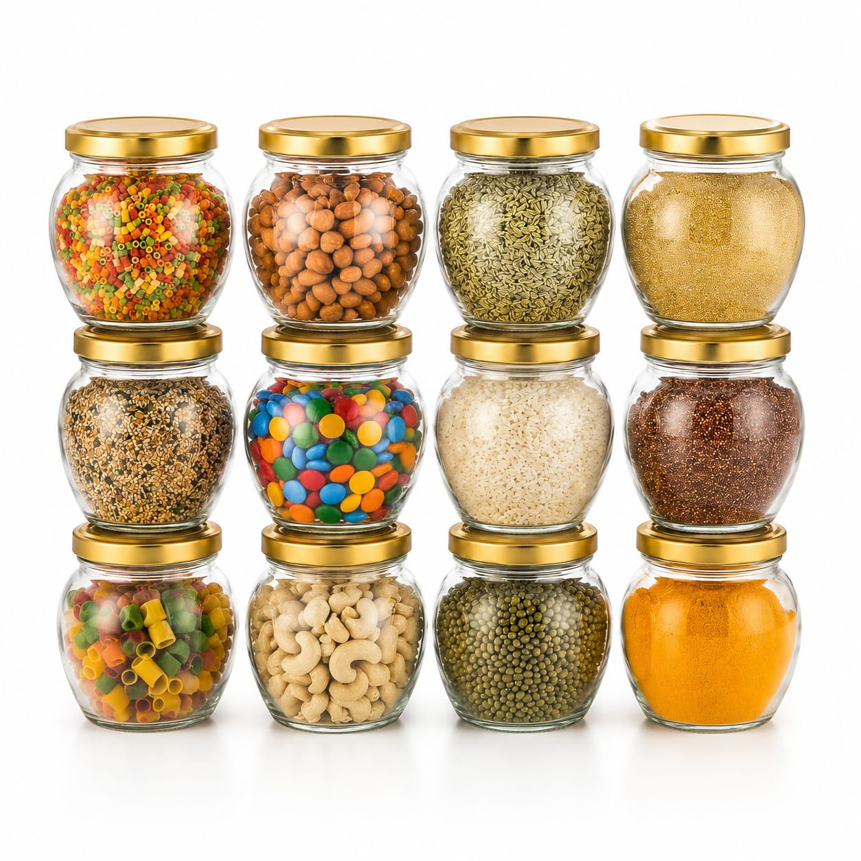 Pure Source India 50ml Glass Matka Jar with Golden Airtight Lid | Leak-Proof Small Glass Container for Spices, Masala, Herbs, Dry Fruits & Kitchen Storage