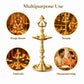 Pure Source India Brass Panchmukhi Oil Lamp, 13 Inch | Traditional Handmade Indian Diya for Pooja, Temple, Home Mandir, Festivals, Diwali & Religious Decor | Brass Deepam