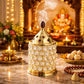 Pure Source India Luxury Golden Brass & Crystal Akhand Diya Burner with Star Cut Lid, 6.8 Inch | Decorative Oil Lamp & Incense Burner for Pooja, Home, Office, Festivals & Gifting