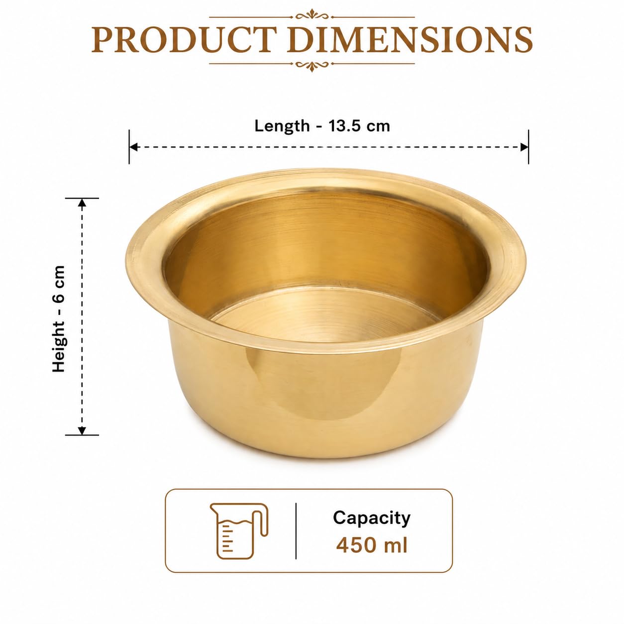 Pure Source India Pure Brass Round Patila Tope Bhagona, Traditional Brass Cooking Pot | Indian Brass Cookware for Home Kitchen, Restaurant, Hotel, Serving, Cooking & Gifting