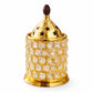 Pure Source India Luxury Golden Brass & Crystal Akhand Diya Burner with Star Cut Lid, 6.8 Inch | Decorative Oil Lamp & Incense Burner for Pooja, Home, Office, Festivals & Gifting