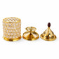 Pure Source India Luxury Golden Brass & Crystal Akhand Diya Burner with Star Cut Lid, 6.8 Inch | Decorative Oil Lamp & Incense Burner for Pooja, Home, Office, Festivals & Gifting