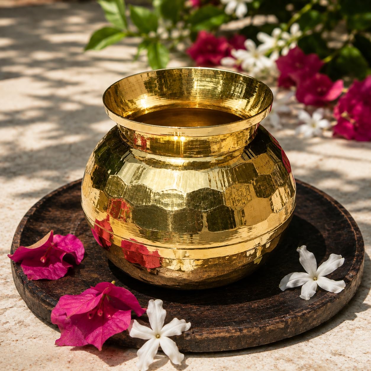 Pure Source India Diamond Cut Brass Lota for Puja | Brass Kalash 1000 ML | 5.5 Inch Gold Finish Traditional Pooja Lota | Hindu Religious Pooja Item & Home Temple Decoration