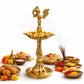 Pure Source India Panchmukhi Brass Oil Lamp, Traditional Peacock Diya | 10.5 Inch Tall Deepam for Pooja, Aarti, Diwali, Home Temple, Mandir & Religious Ceremonies
