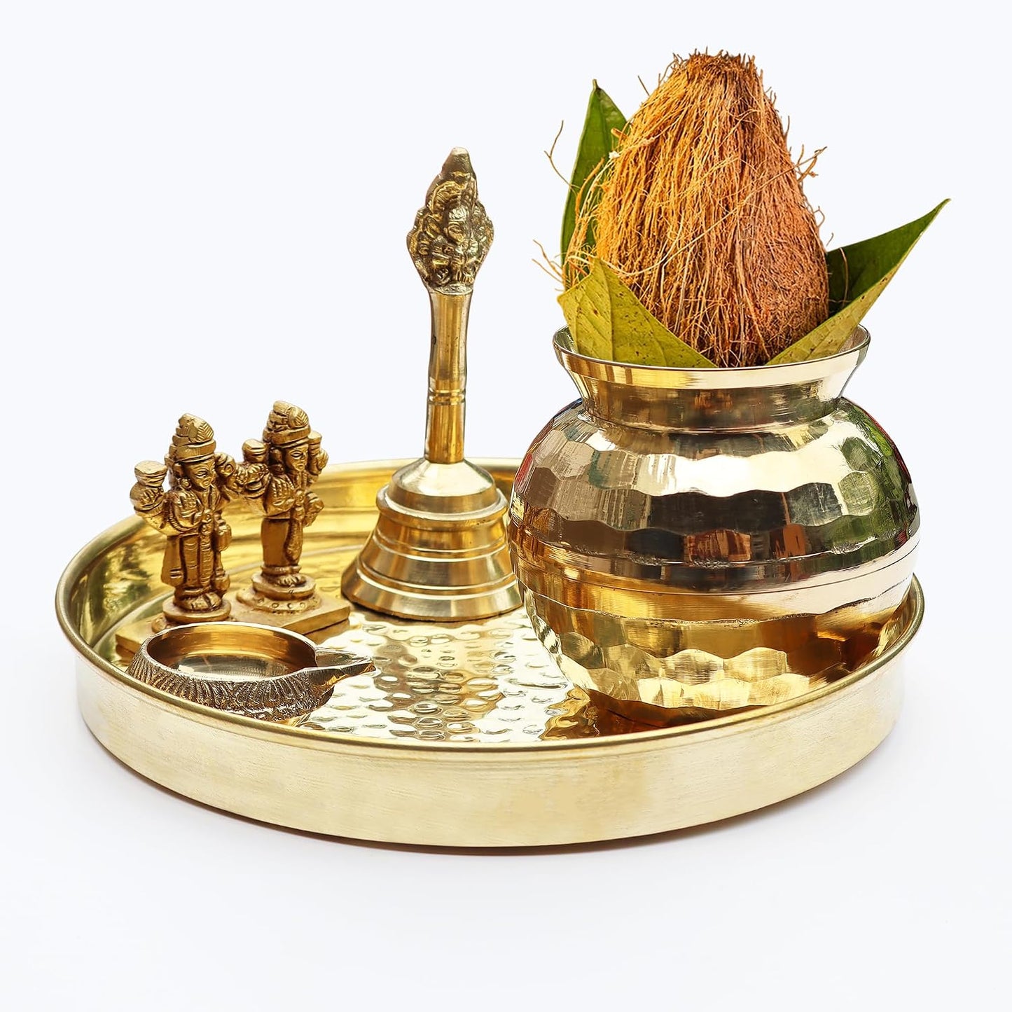 Pure Source India Pure Brass Hammered Thali Set of 3, 6, 7 & 8 Inch Traditional Indian Brass Serving Plates | Pooja Thali, Dining Plates, Prasad, Festive Serving & Gifting