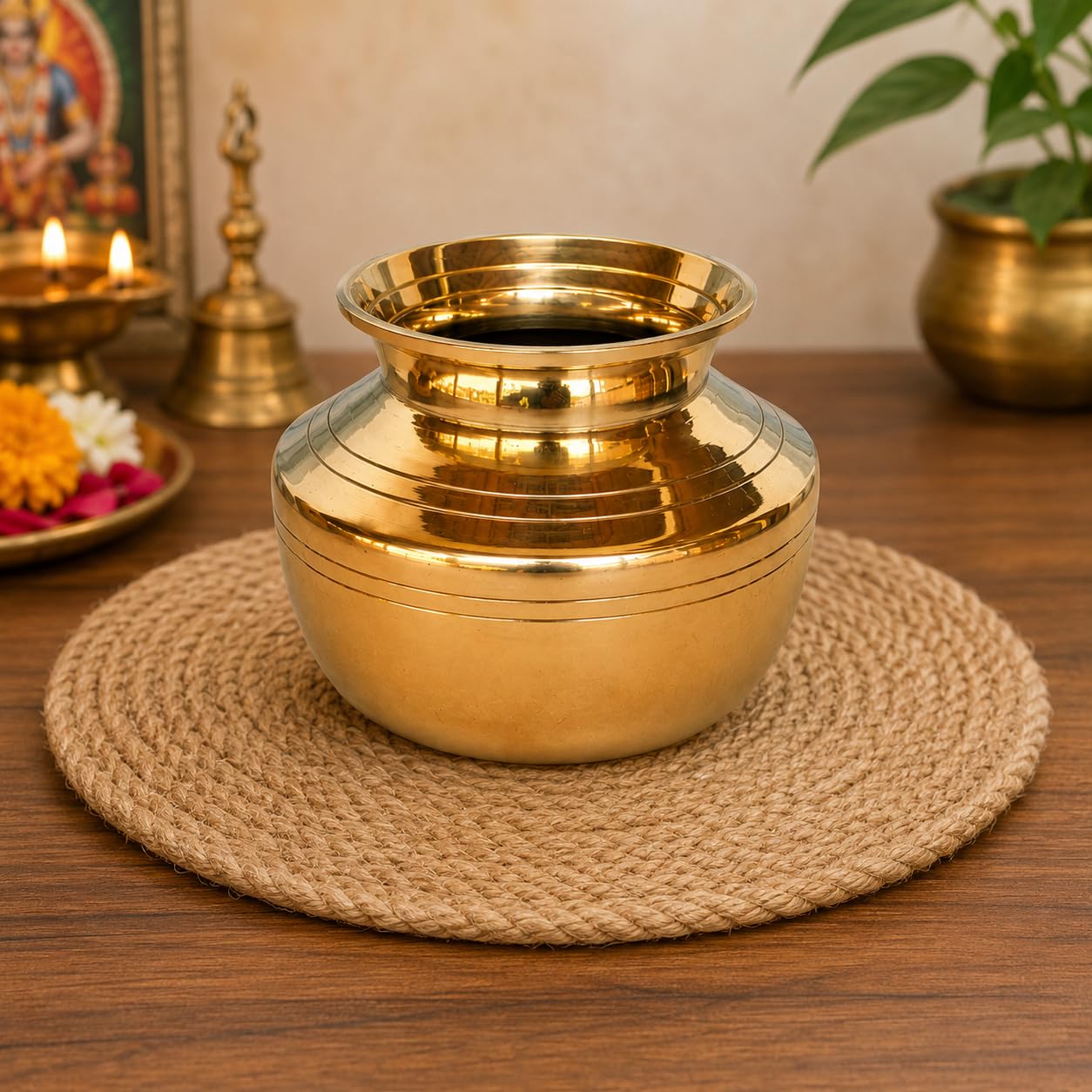 Pure Source India Brass Lota for Puja | Brass Kalash 500 ML | 4 Inch Gold Finish Traditional Pooja Lota | Hindu Religious Pooja Item for Home Temple & Decoration