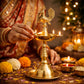 Pure Source India Panchmukhi Brass Oil Lamp, Traditional Peacock Diya | 12.5 Inch Tall Deepam for Pooja, Aarti, Diwali, Home Temple, Mandir & Religious Ceremonies