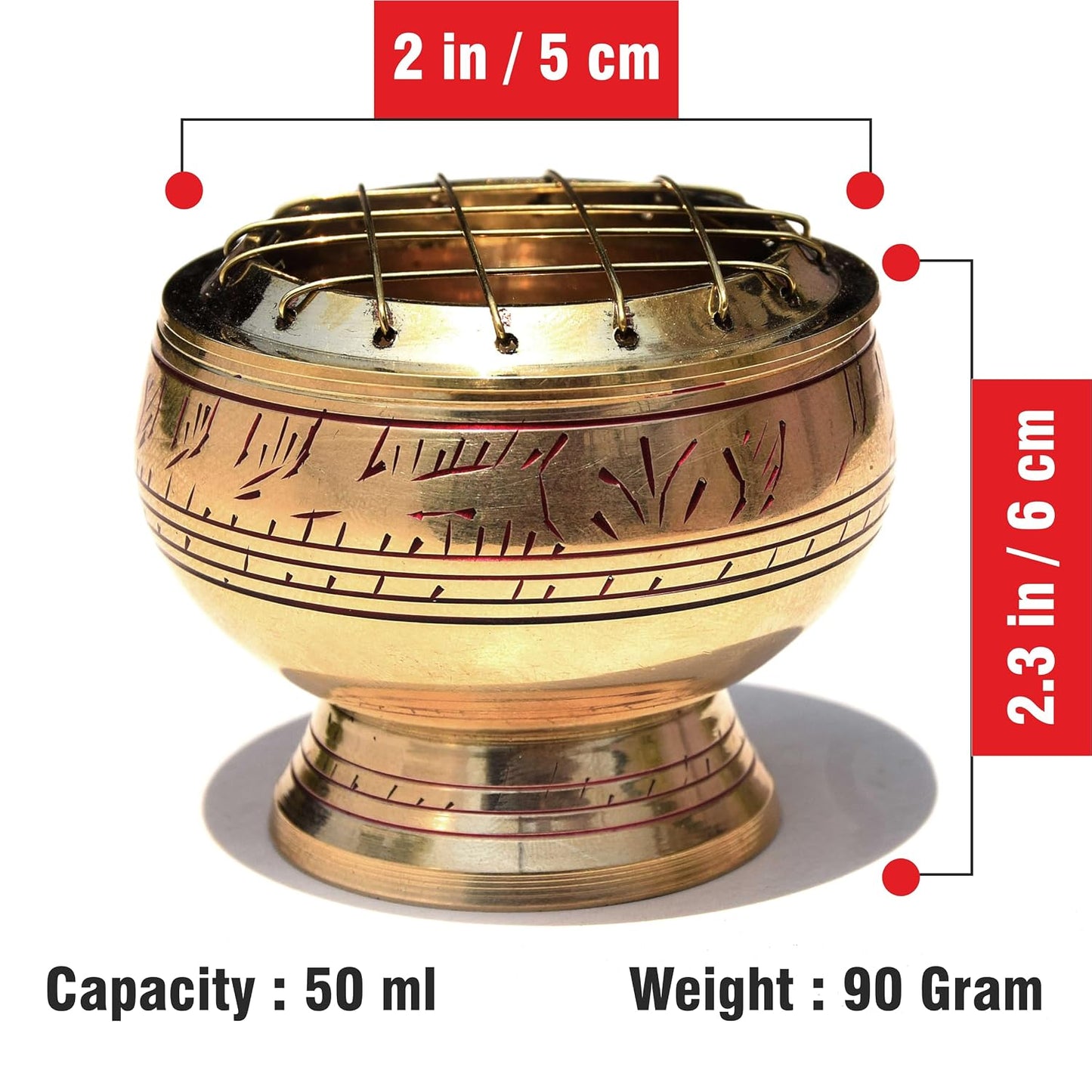 Pure Source India Pure Brass Kapoor Dani Dhoop Dani Lamp Burner with Cover, 2.3 Inch 50 ML | Traditional Brass Camphor Burner for Pooja, Mandir, Temple, Home, Office & Aarti
