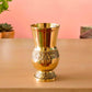 Pure Source India Pure Brass Glass Tumbler 300ml | Embossed Mughlai Goblet Cup | Traditional Brass Drinkware for Home, Hotel, Restaurant, Dining, Pooja & Gifting