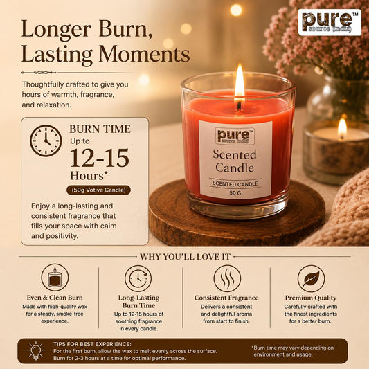 Pure Source India Scented Votive Candle Gift Set of 6 (50g Each) | Premium Glass Jar Candles for Home Décor, Bedroom, Spa, Meditation & Gifting (Rosemary, Apple Spice & Lemon)