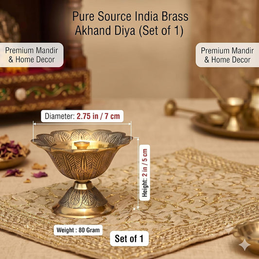 Pure Source India Brass Akhand Diya/Oil Lamp for Pooja, Mandir and Home Decoration (L-2.75inch) 2pcs