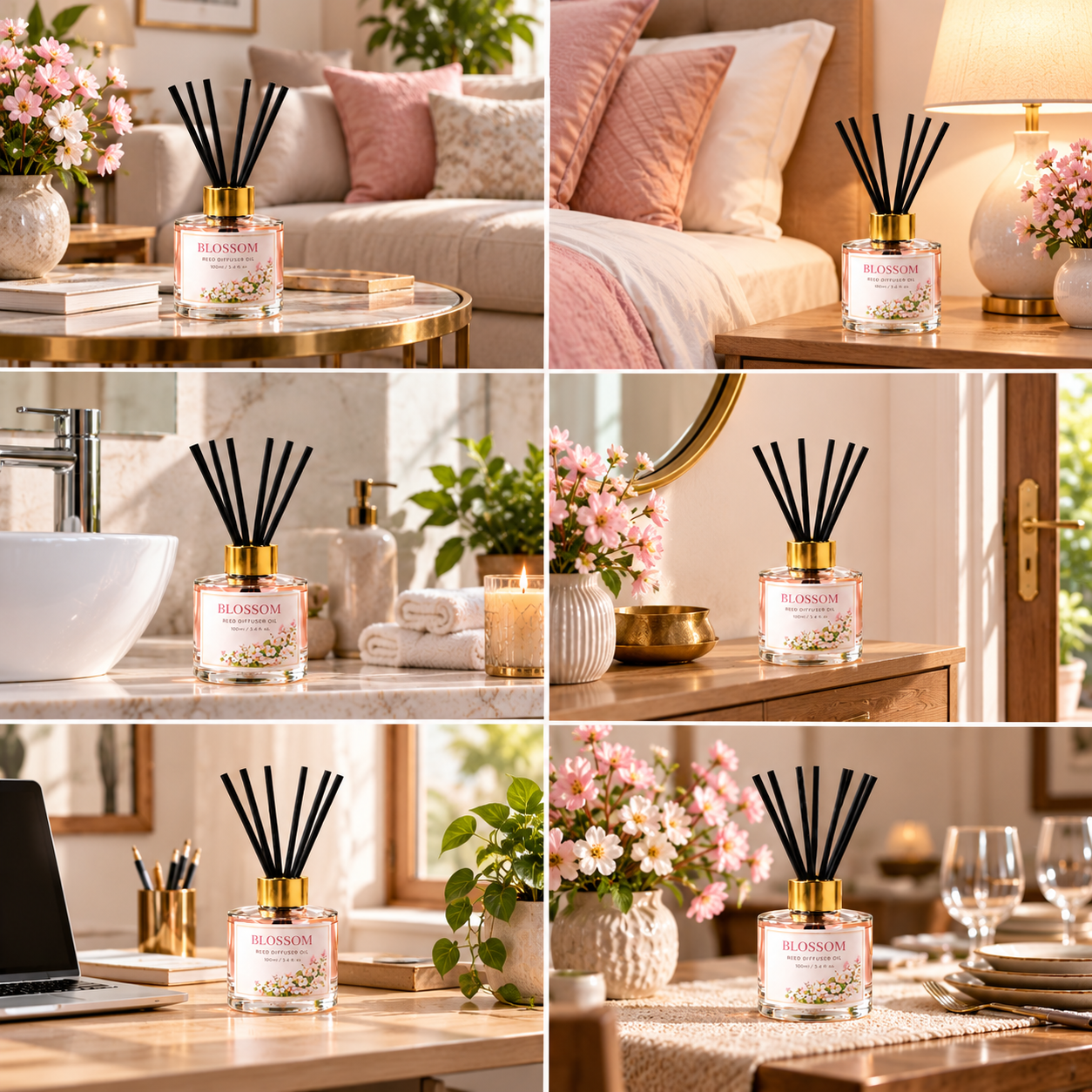 Pure Source India Blossom Reed Diffuser Oil Set 100ml With  6 Rattan Reed Sticks – Premium Aromatherapy Home Fragrance with Glass Bottle |Air Freshener for Home, Bedroom & Office | Ideal for Gifting