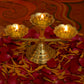 Pure Source India Pure Brass 3 Mukhi Flower Design Diya, 8 x 4.75 Inch | Traditional Brass Oil Lamp for Mandir, Pooja Room, Home Temple, Aarti, Diwali & Festivals