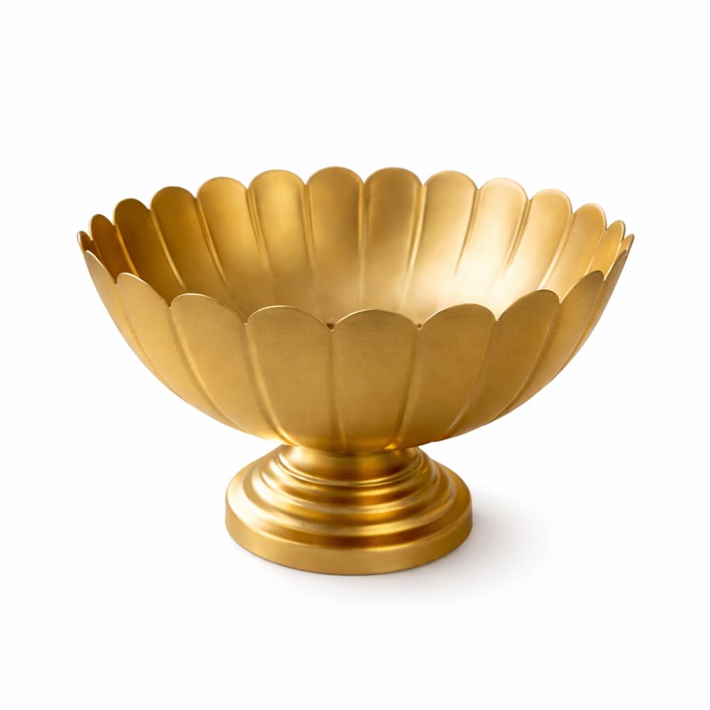 Pure Source India Metal Lotus Urli Bowl with Pedestal Stand, Gold Finish, 8.5 Inch | Decorative Center Table & Pooja Décor for Floating Flowers, Diyas, Rangoli & Festive Styling