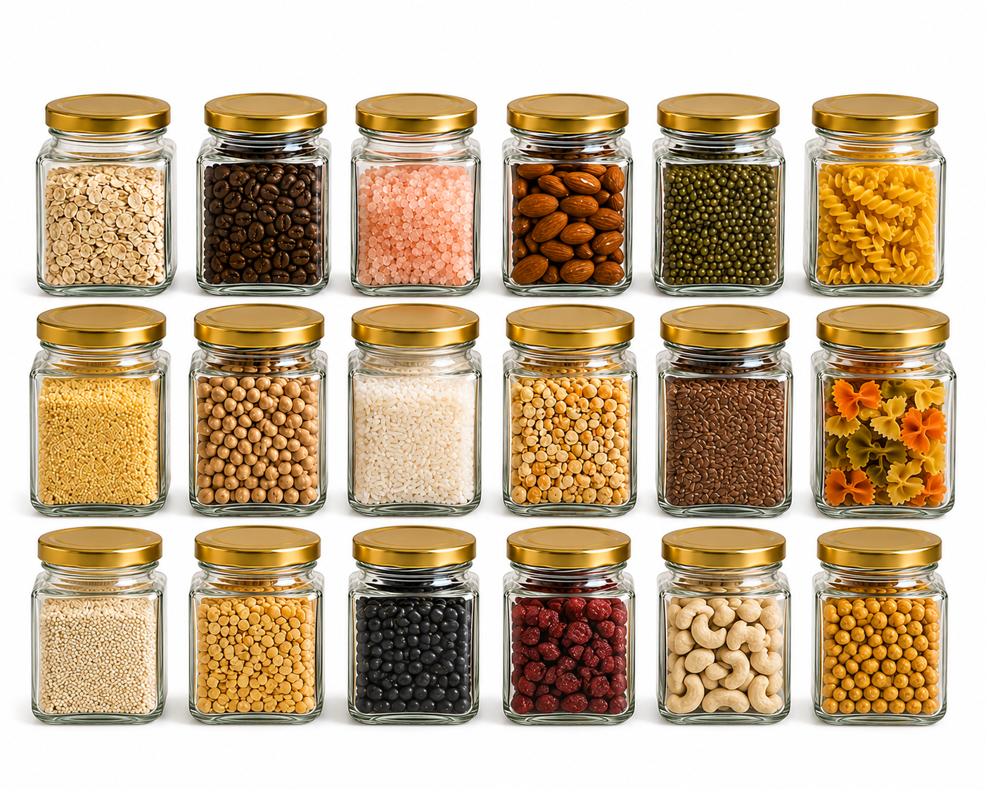Pure Source India 150gm, Square Glass Jar with Gold Lug Cap | Airtight Food Storage Jar for Honey, Jam, Pickles, Spices & Preserves