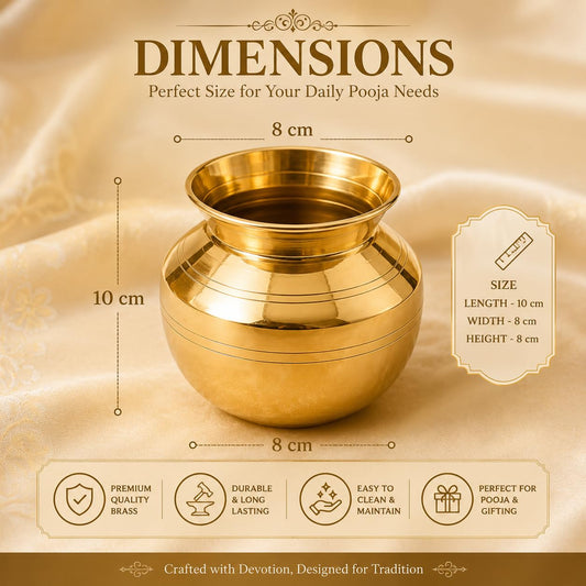 Pure Source India Brass Kalash Lota for Puja & Decoration | Small Brass Kalash | 3.5 Inch Gold Finish | Traditional Pooja Item for Home Temple, Festivals & Gifting