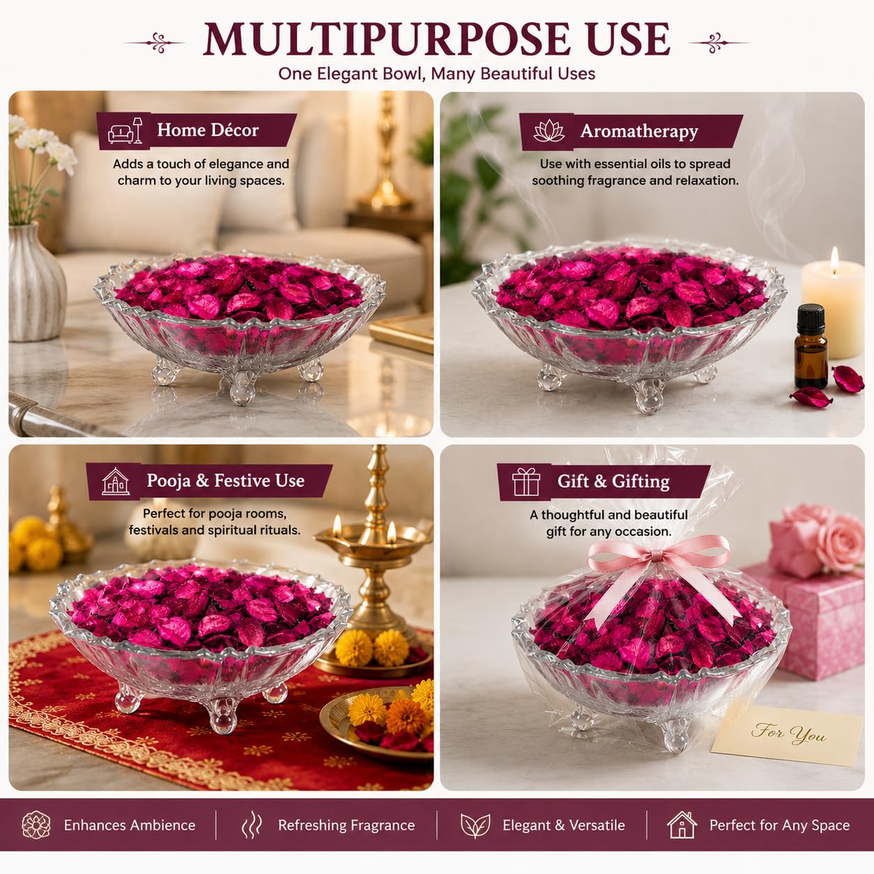 Pure Source India Luxury Festive Gift Box Hamper with Geranium Scented Candles & Pink Potpourri