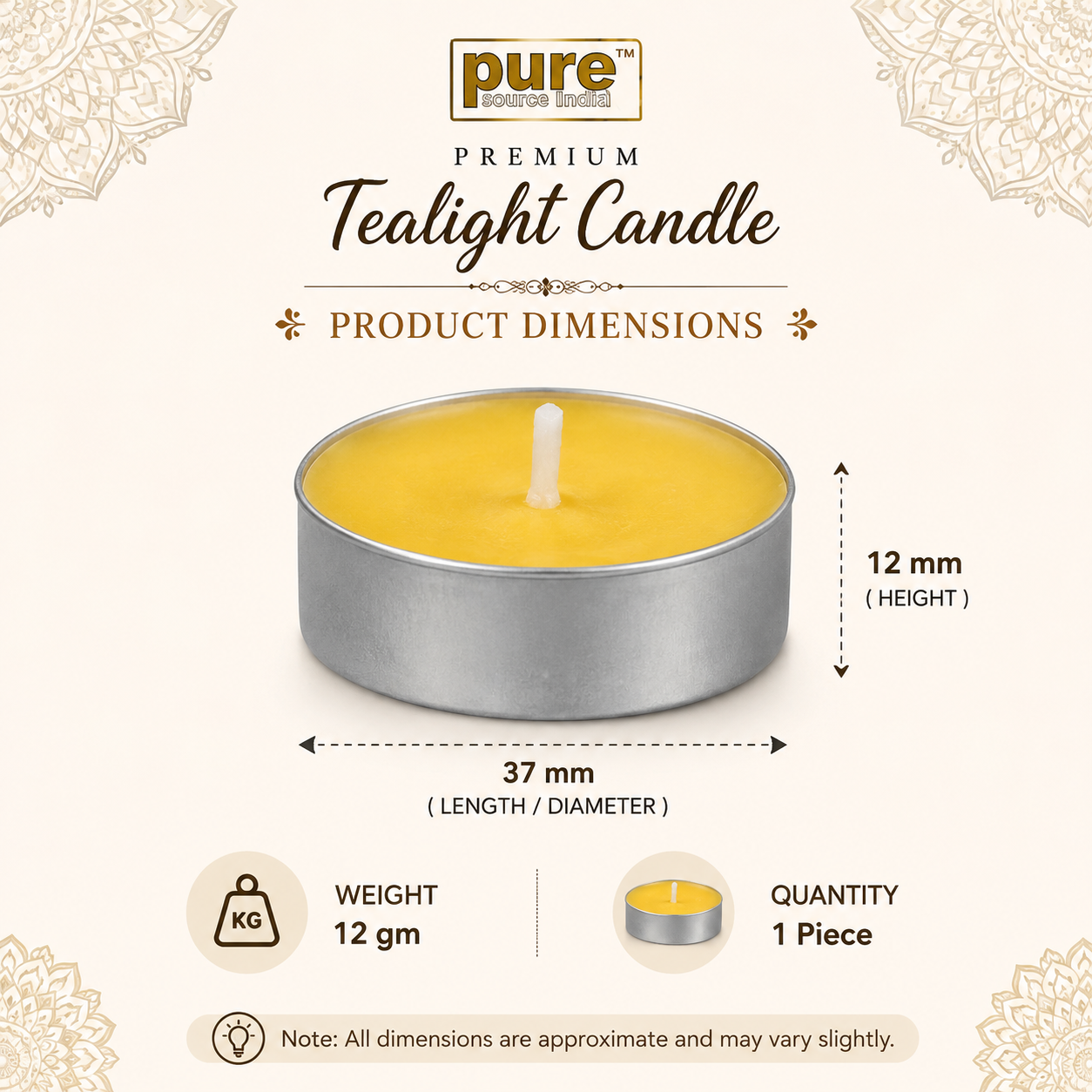 Pure Source India Scented Sandalwood Tea Light Candles Pack of 25 | Fragrance Tealights for Home Decor, Meditation, Pooja, Diwali, Parties & Aromatherapy | Long-Lasting Decorative Candles