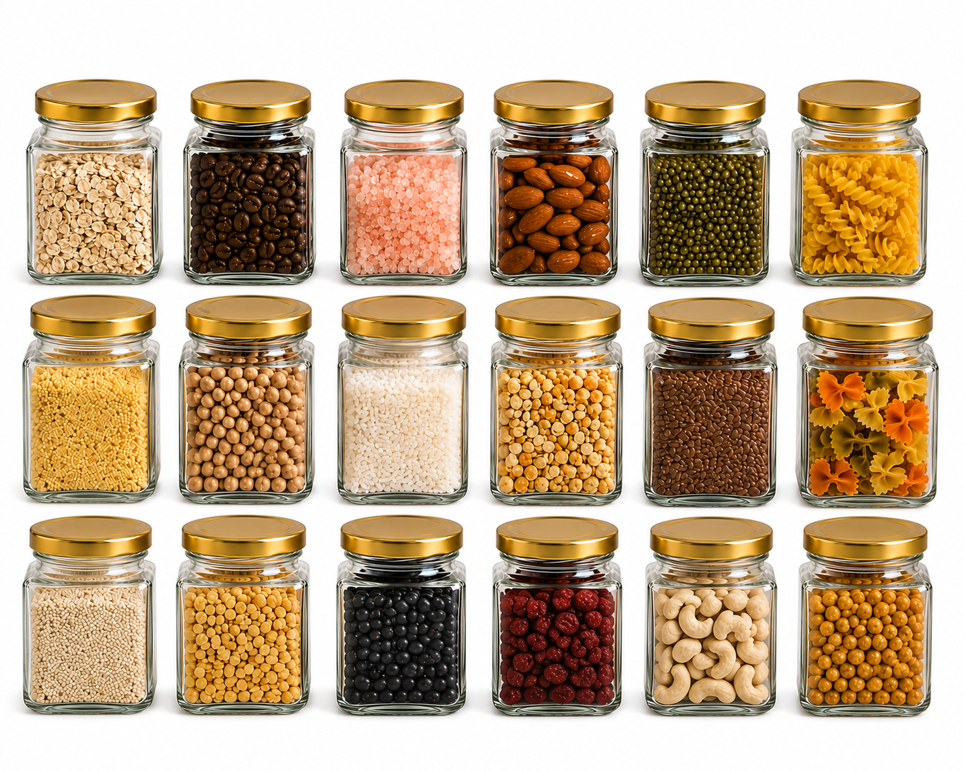 Pure Source India 150gm, Square Glass Jar with Gold Lug Cap | Airtight Food Storage Jar for Honey, Jam, Pickles, Spices & Preserves