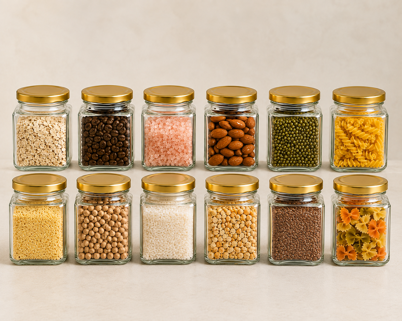 Pure Source India 150gm, Square Glass Jar with Gold Lug Cap | Airtight Food Storage Jar for Honey, Jam, Pickles, Spices & Preserves