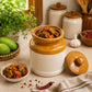 Pure Source India Ceramic Pickle Jar with Lid -Ivory and Brown