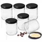 Pure Source India 50 g Crystal Clear Round Glass Jar with Black Cap, Set of 6 | Airtight Food-Grade Storage Container | Rust-Free Jar for Spices, Dry Fruits, Sugar, Tea, Coffee & Kitchen Storage