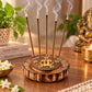 Pure Source India Lotus Design Wooden Incense & Dhoop Cone Holder | 5 Stick Agarbatti Stand for Pooja Room