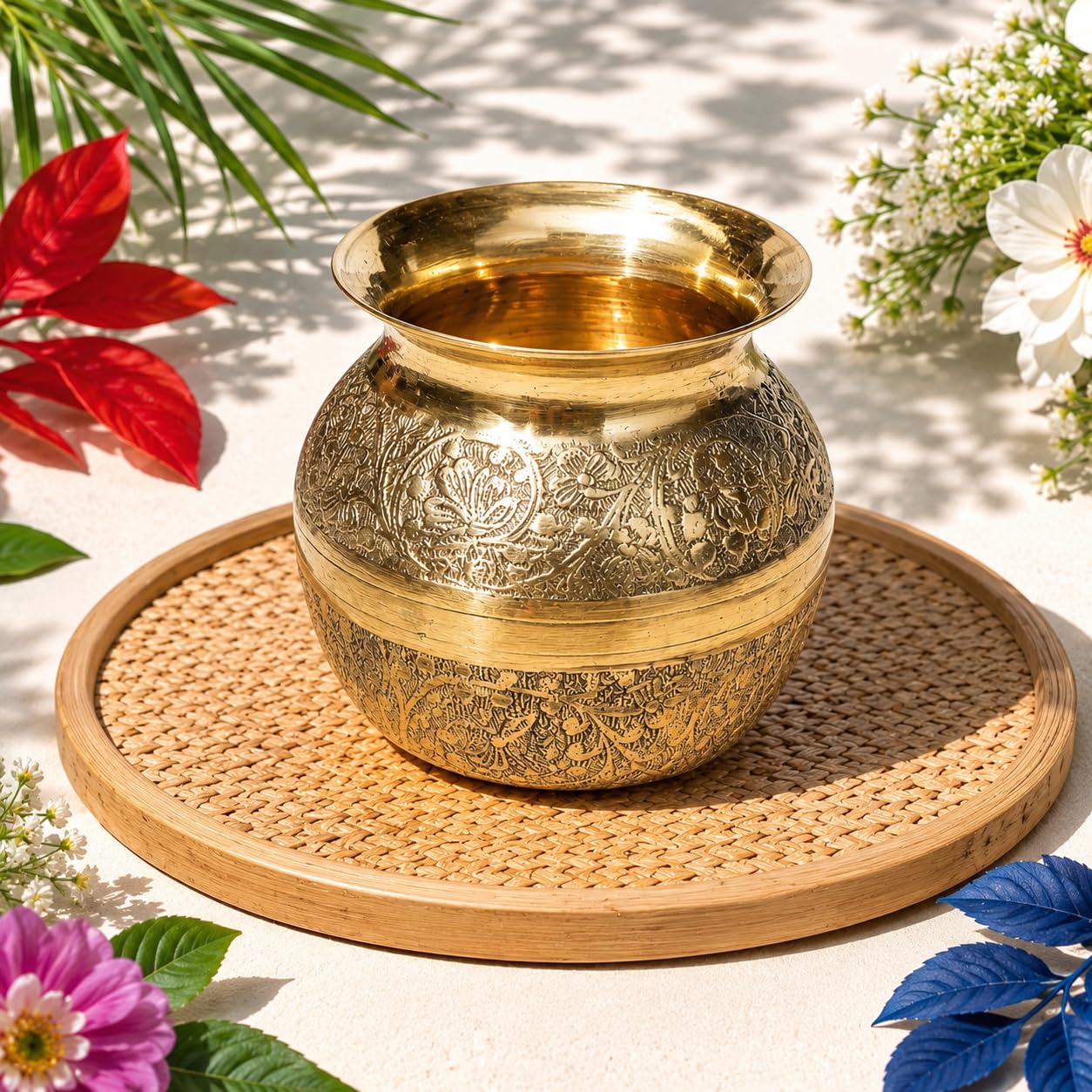 Pure Source India Brass Pooja Kalash Lota 650 ML | 4.25 Inch Traditional Brass Pooja Kalash for Pooja, Temple & Home Decoration | Hindu Religious Pooja Item
