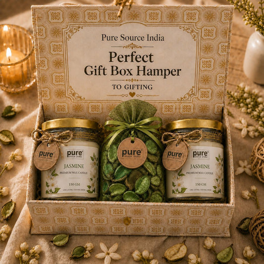 Pure Source India Luxury Festive Gift Box Hamper with Jasmine Scented Candles & Green Potpourri| Premium Gift Set