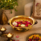 Pure Source India Brass Urli Bowl with Handles, 600 ml | Decorative Floating Flower Bowl for Home Decor, Diwali, Rangoli, Center Table, Wedding, Pooja & Festive Decoration