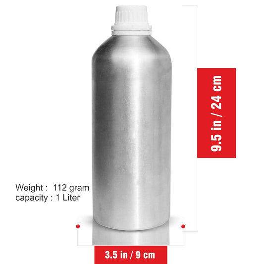 Pure Source India Aluminum Empty Bottle 1000ml with Inner Lid & Cap – Ideal for Essential Oils, Oil Blends, Cosmetics and Liquid Storage