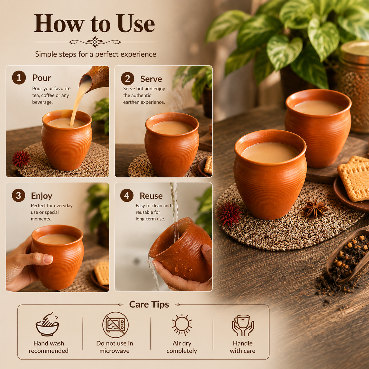 Pure Source India 200ml Earthen Clay Cups Kullad Coffee Tea Chai Mug  Matka Curd Cups