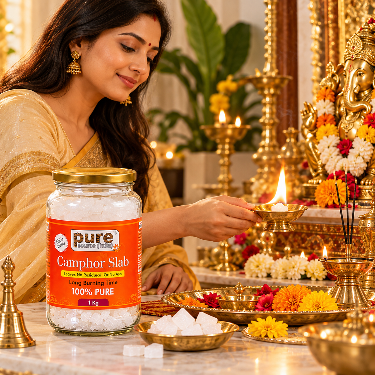Pure Source India 100% Pure Natural Camphor Slab 1kg | Long Burning Camphor for Pooja, Aarti & Home Fragrance (Copy)