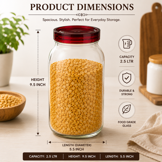 Pure Source India 2.5Ltr Glass Jars and Containers with Plastic air Tight Lid, Wide-Mouth Glass Jars and Container