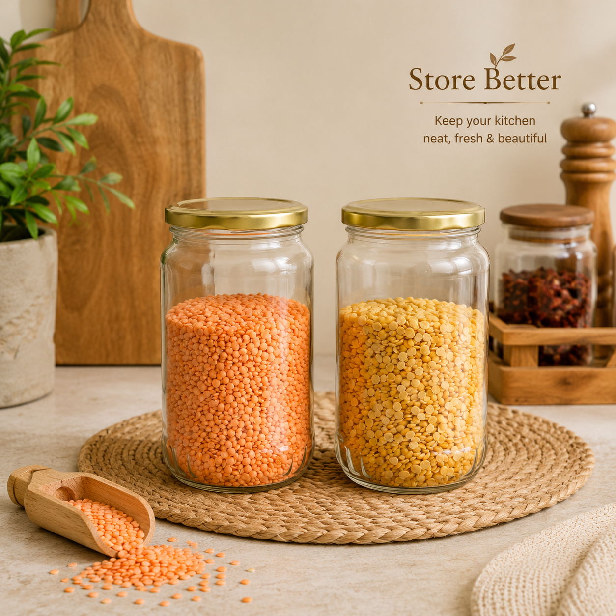 Pure Source India 500gm Round ,Glass Jar with Gold Lug Cap | Airtight Food Storage Jar for Honey, Jam, Pickles, Spices & Preserves