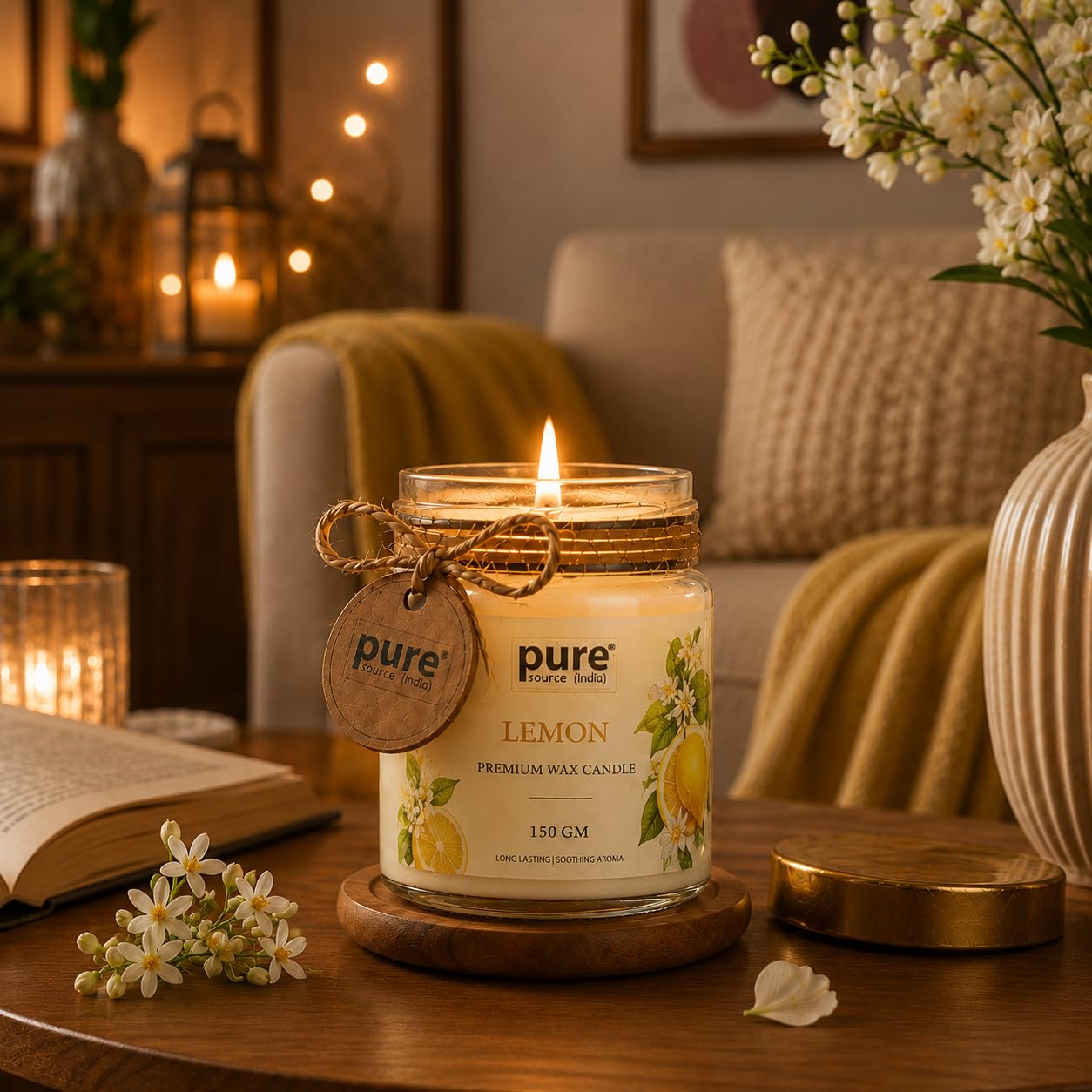 Pure Source India Luxury Festive Gift Box Hamper with Lemon Scented Candles & Yellow Potpourri
