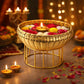 Pure Source India Metal Urli Bowl with Stand, Gold Finish, 6.8 Inch | Decorative Pedestal Bowl for Home Decor, Floating Flowers, Diya, Pooja, Diwali, Festivals & Center Table