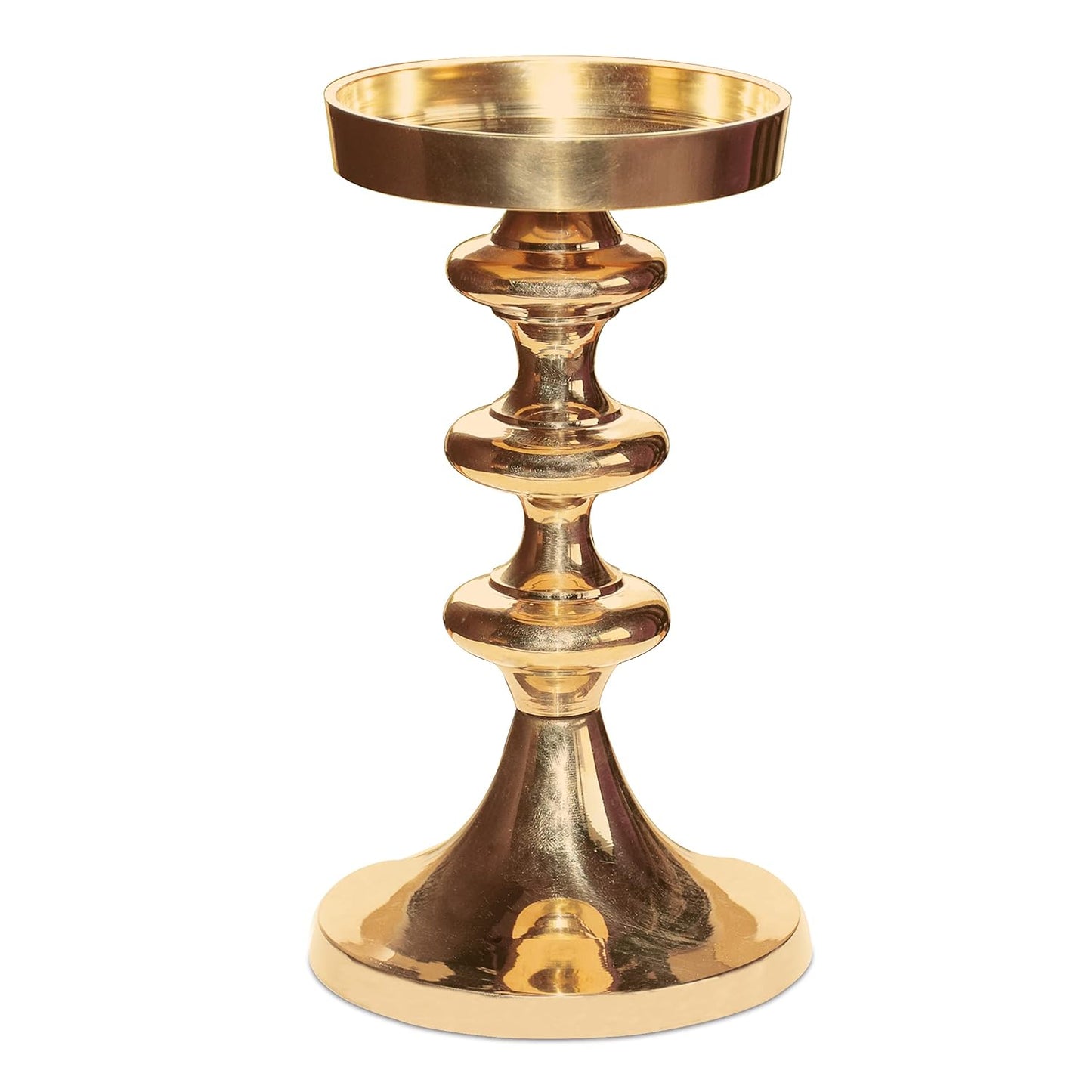 Pure Source India Brass Pillar Candle Stand, 6.5 Inch Candle Holder | Traditional Gold Brass Candle Stand for Home Decor, Table Decoration, Diwali, Festivals & Gifting