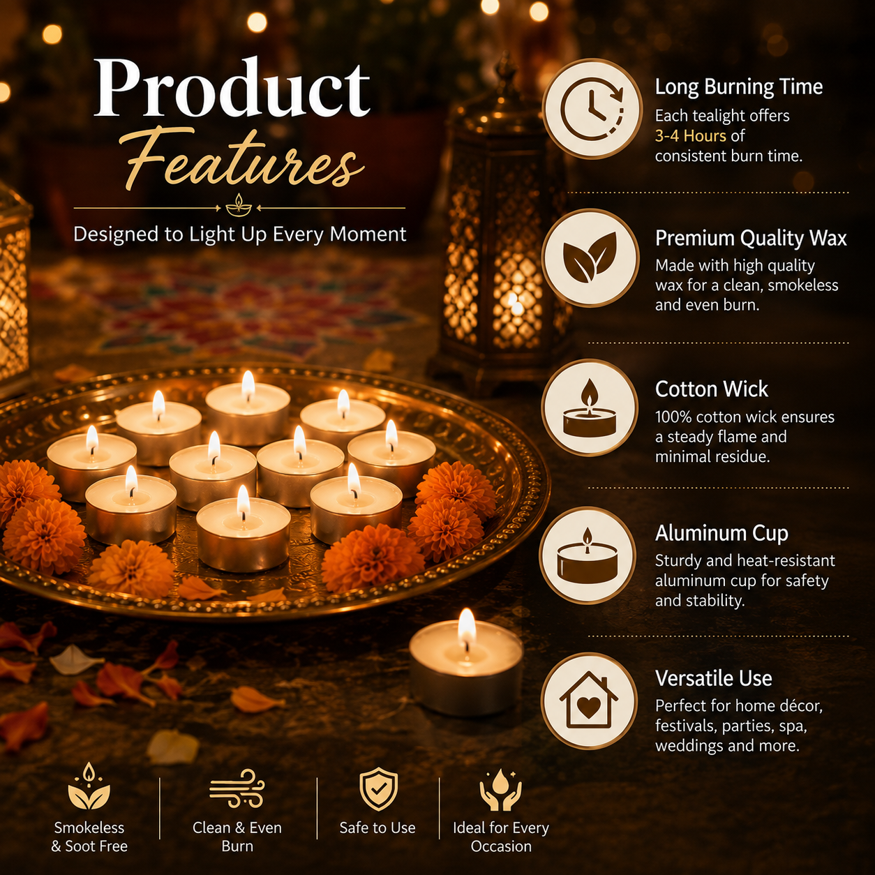 Pure Source India Scented Jasmine Tea Light Candles, Pack of 25 | Fragrance Tealight Candles for Home Decor, Pooja, Meditation, Diwali, Parties, Spa & Aromatherapy | Decorative Long-Lasting Candles