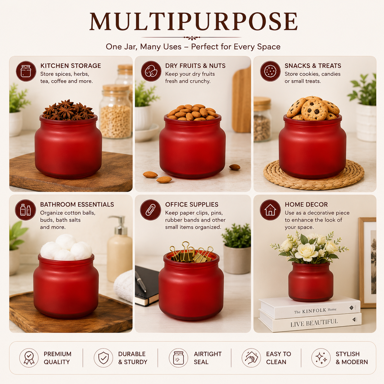 Pure Source India 250 Gm Colored Glass Jar Containers- Red