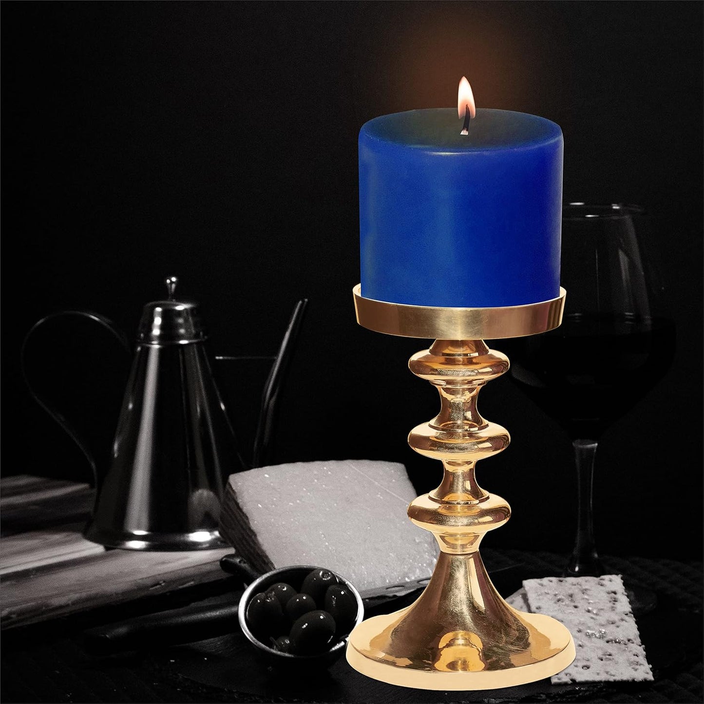 Pure Source India Brass Pillar Candle Stand, 6.5 Inch Candle Holder | Traditional Gold Brass Candle Stand for Home Decor, Table Decoration, Diwali, Festivals & Gifting