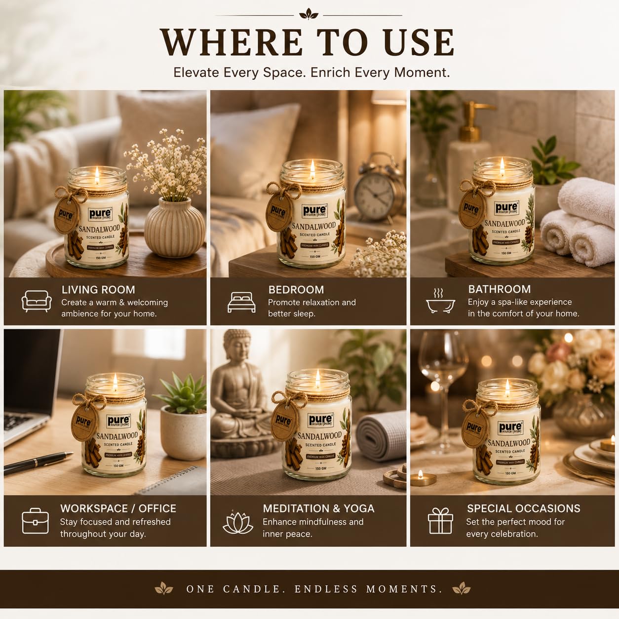 Pure Source India Scented Jar Candle Set of 2 (Sandalwood & Cedarwood) | 150g Each | Premium Wax Candles | 35-40 Hours Burn Time | Aromatherapy Candles for Home Decor, Diwali, Bedroom, Spa & Gifts