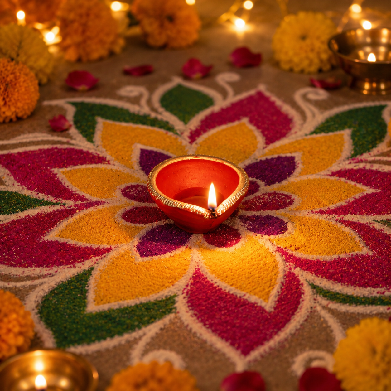 Pure Source India Traditional Handmade Earthen Clay Big Size Diya for Laxmi Pooja Multi Colour