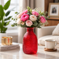 Pure Source India Elegant Orange Textured Glass Flower Vase – Decorative Bubbled Design, Modern Home Décor Accent, Table Centerpiece